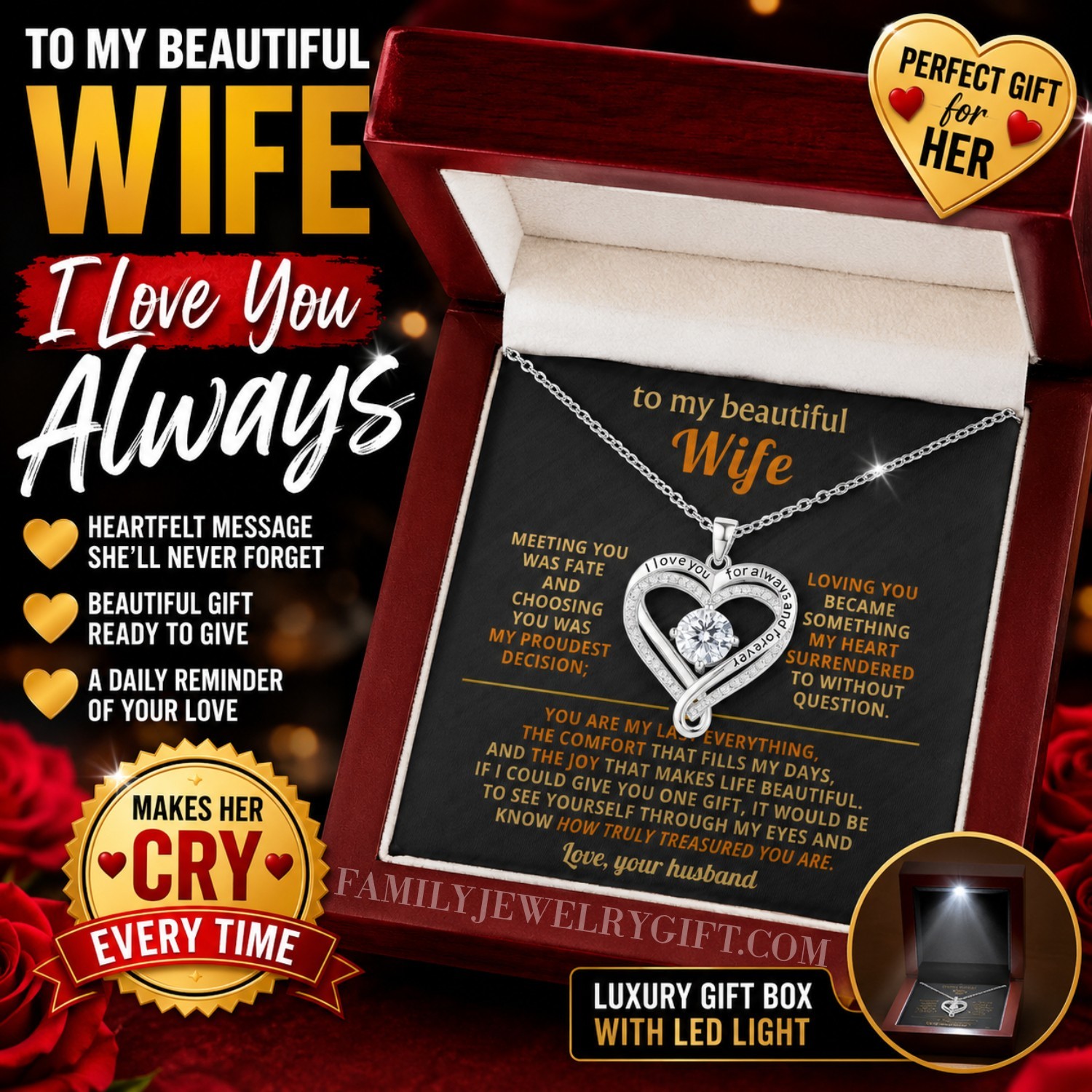 To My Wife Love You Always Necklace Gift Anniversary Birthday Gift For Her 🎁