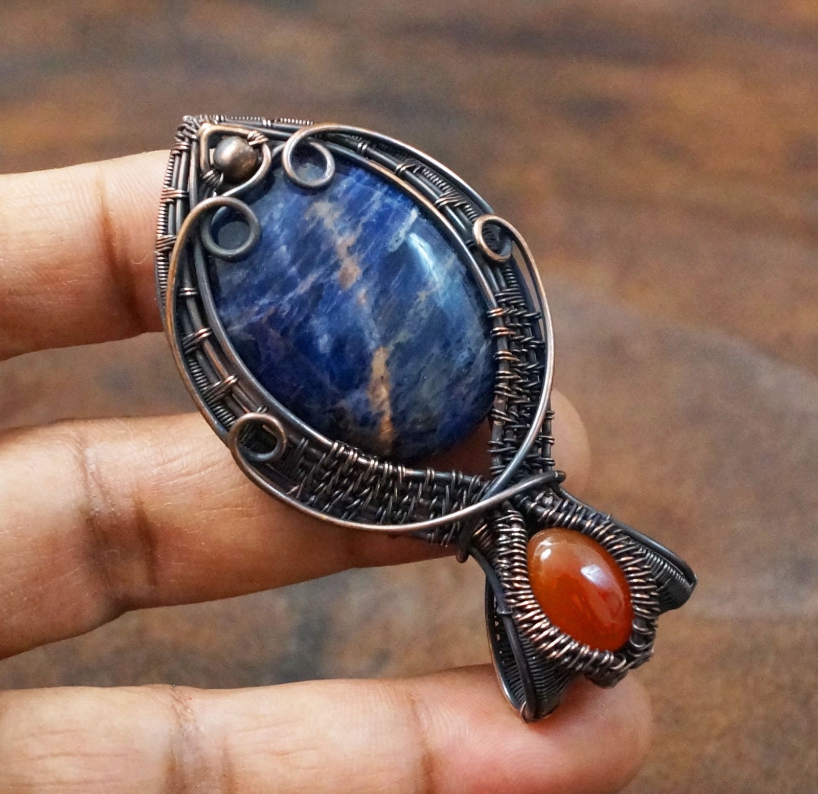 Sodalite Onyx Gemstone Copper Wire Wrapped Pendant Handmade Gift Jewelry (PD-102
