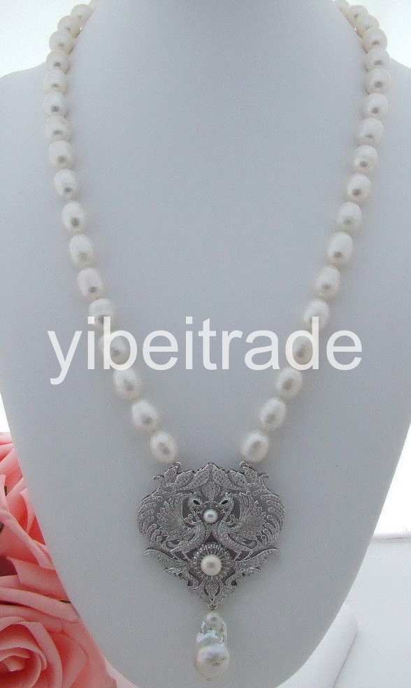 24” 14x26MM reborn keshi South Sea baroque pearl White Rice Pearl Necklace CZ