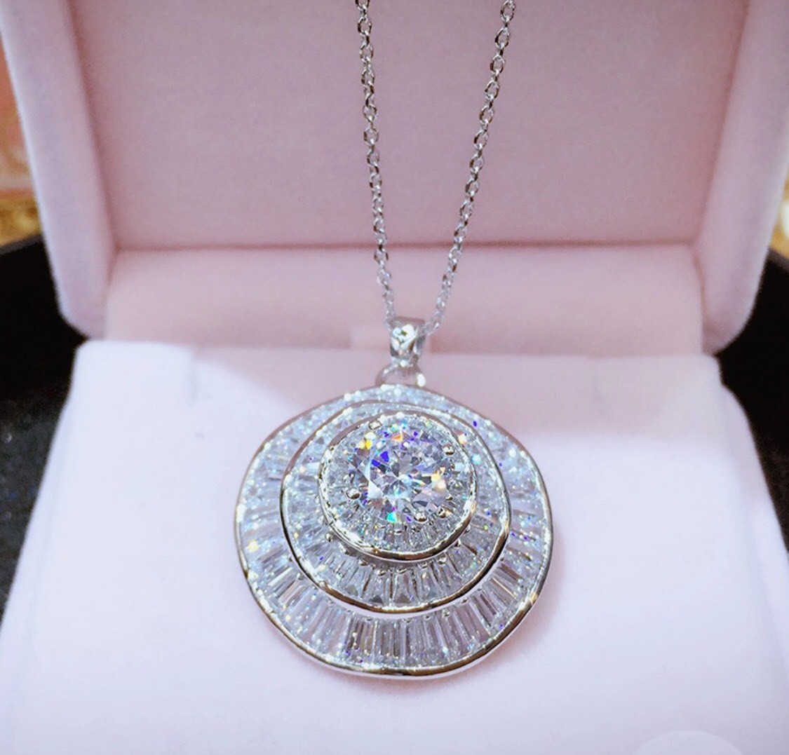 18k White Gold Filled Pendant Necklace made w Swarovski Crystal Solitaire Stone