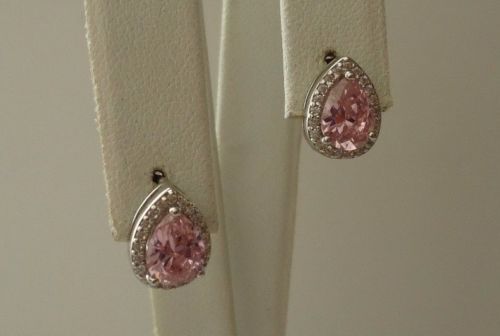 7.20 CT PINK / WHITE LAB SIMULANT DIAMOND PENDANT & EARRING SET STERLING SILVER