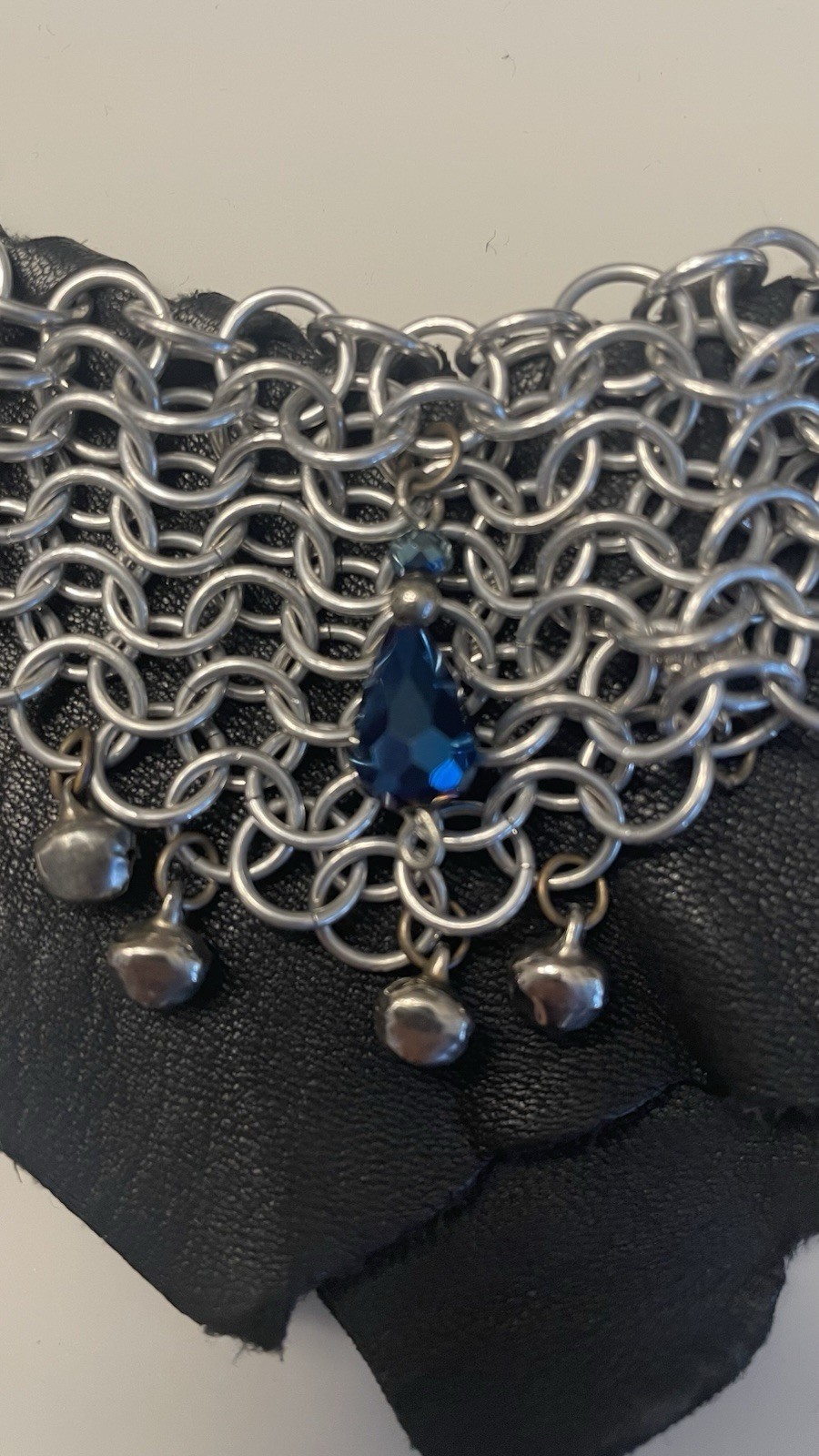 Handmade Leather Bib Style Necklace Tie Back Adjustable Length, Iridescence