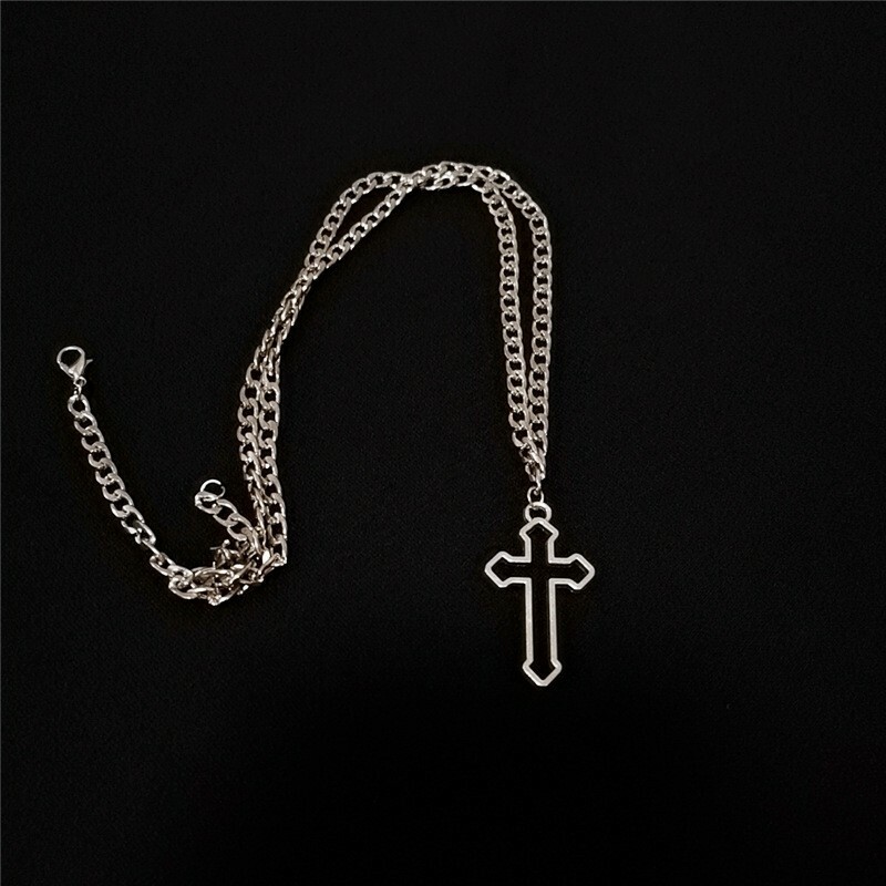 Men Women Stainless Steel Chain Necklace Dark Gothic Hollow Cross Pendant 2045