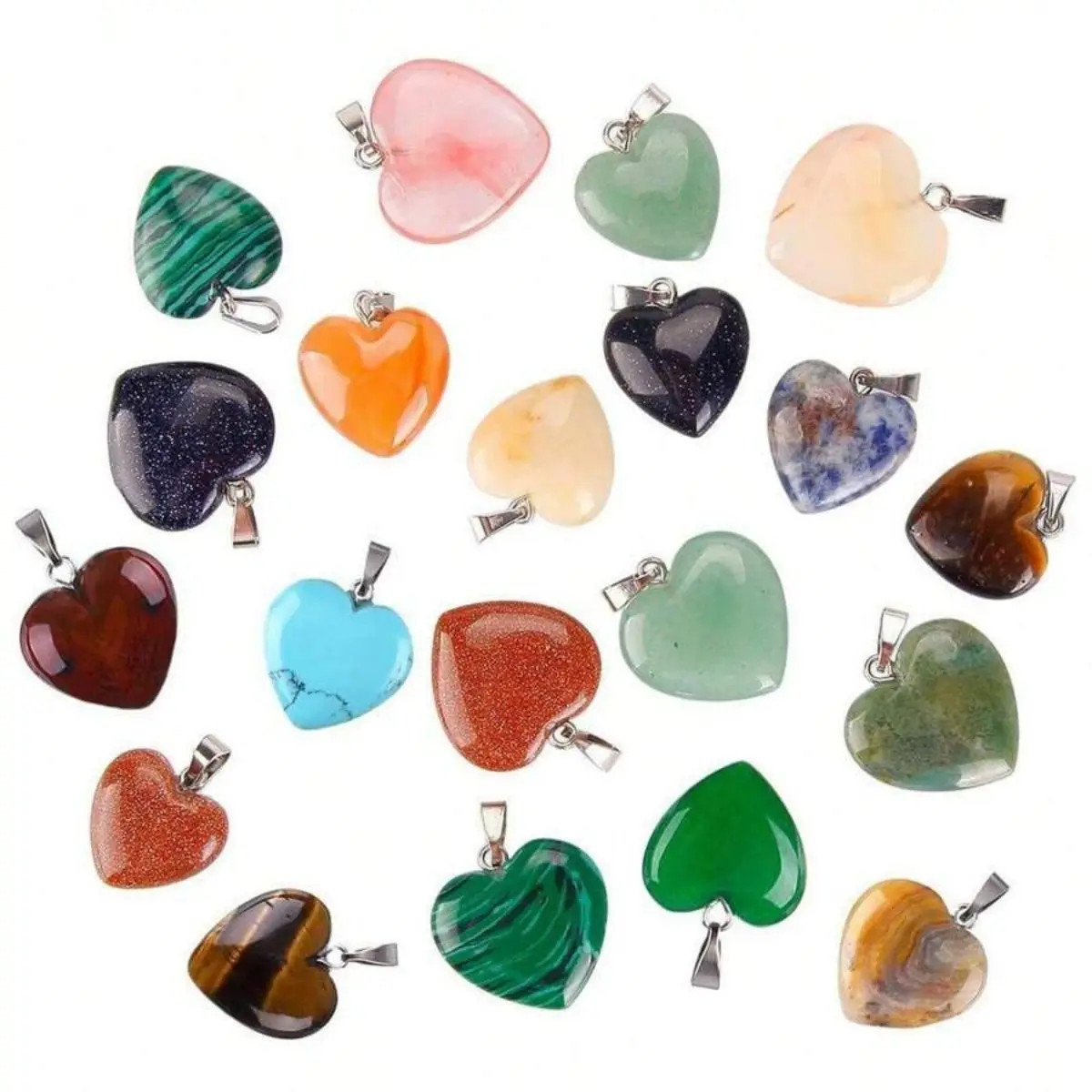 10 pcs Random Heart Shaped Stone Pendant Charms Crystal Chakra Beads For DIY NEW