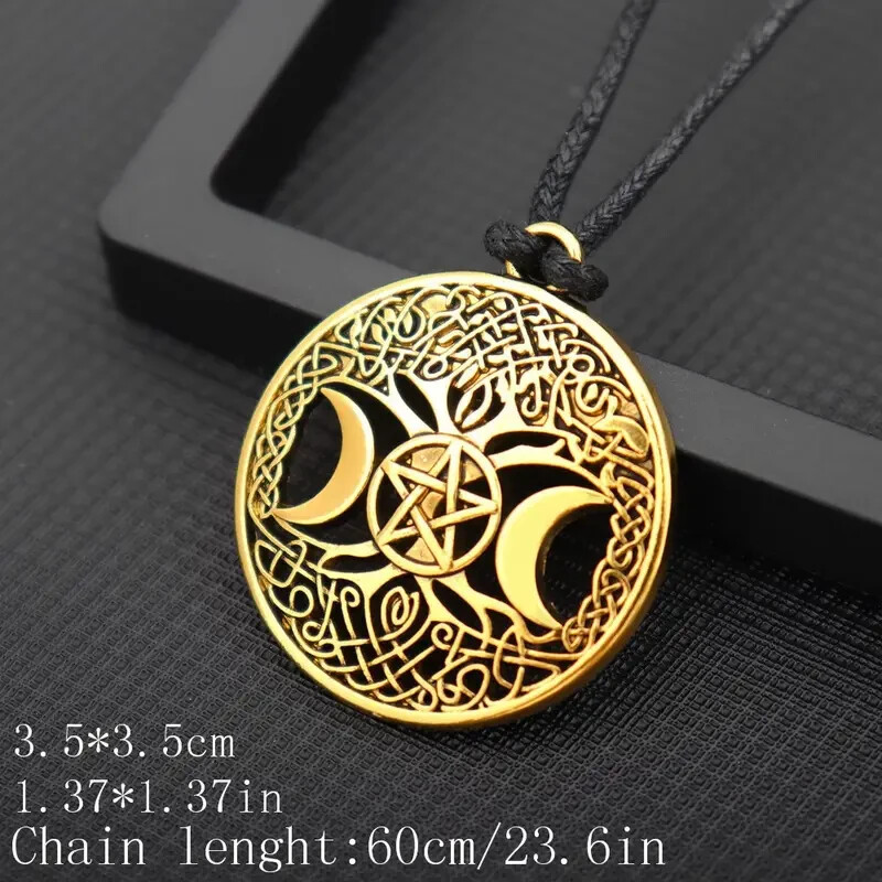 Wicca 5 Point Star – 2 Half Moons – Tree of Life & 17″ Necklace ! FREE SHIP USA!