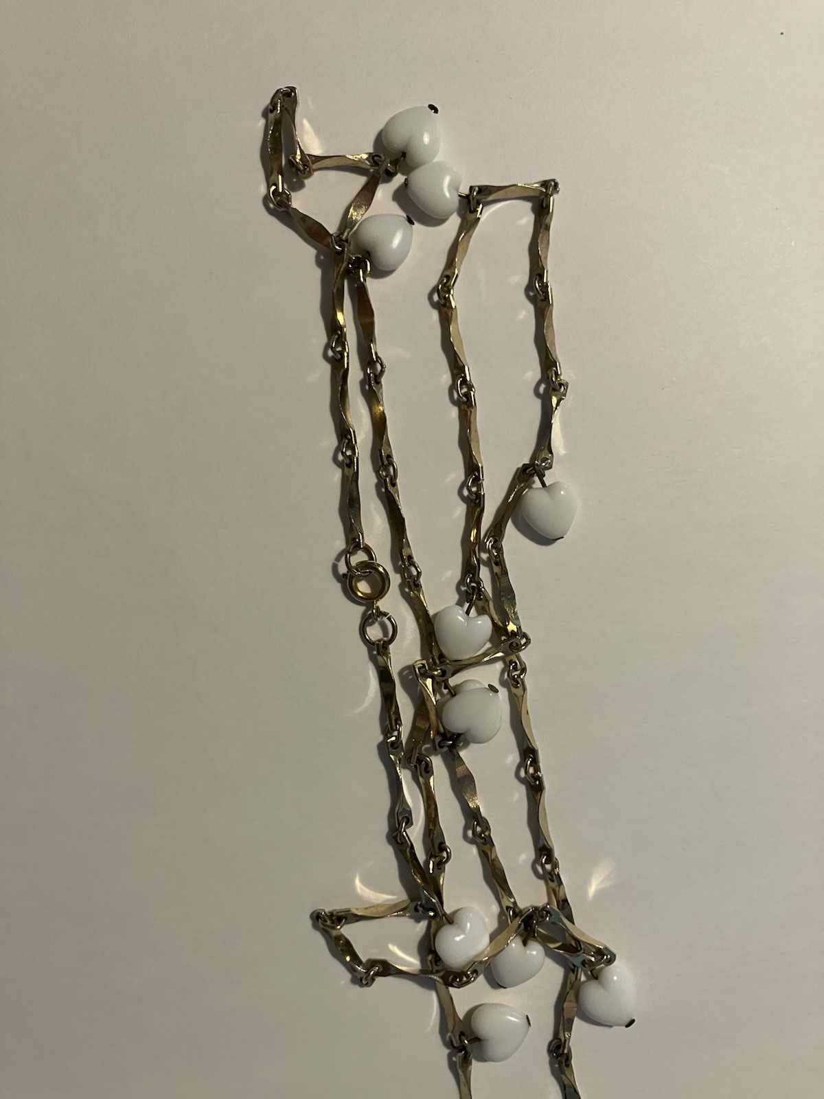 White Hearts And Gold Tone Chain Necklace 26 inch long