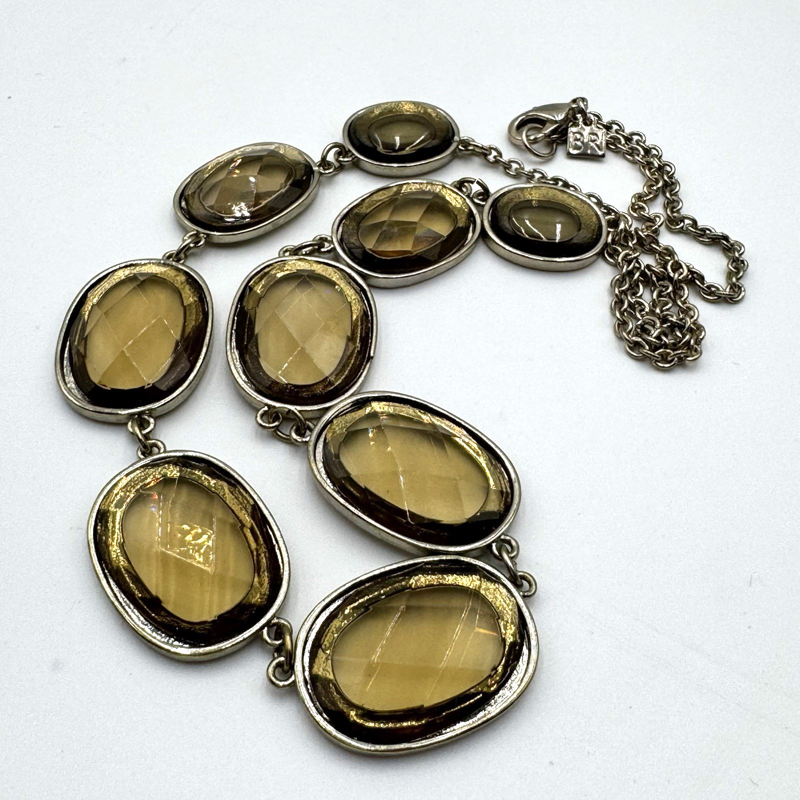 Banana Republic Statement Necklace Large Acrylic Faceted Amber Color Beads 23.5″