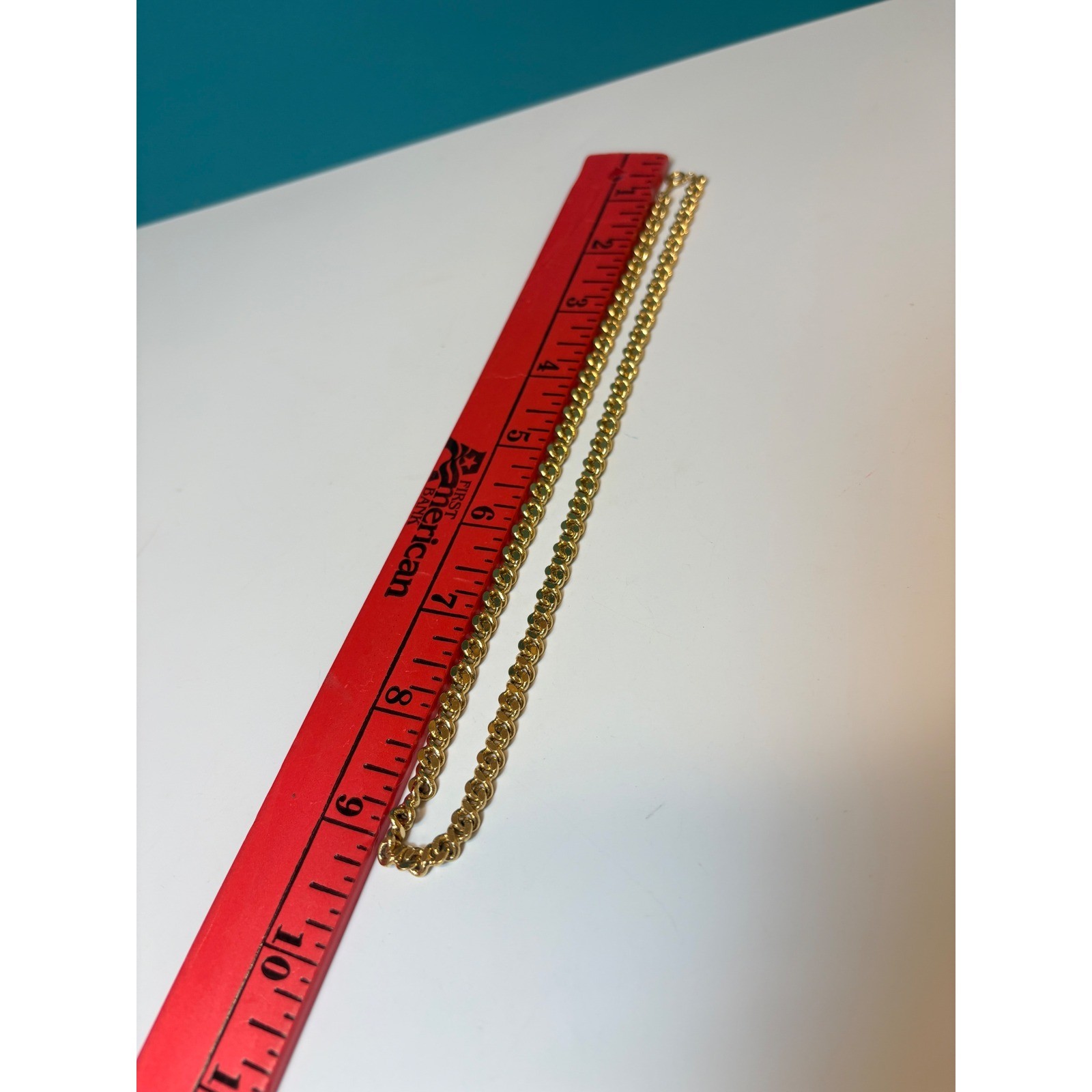 Vintage Gold Tone Cuban Curb Chain Necklace 18 Inch Flat Link Spring Ring Clasp