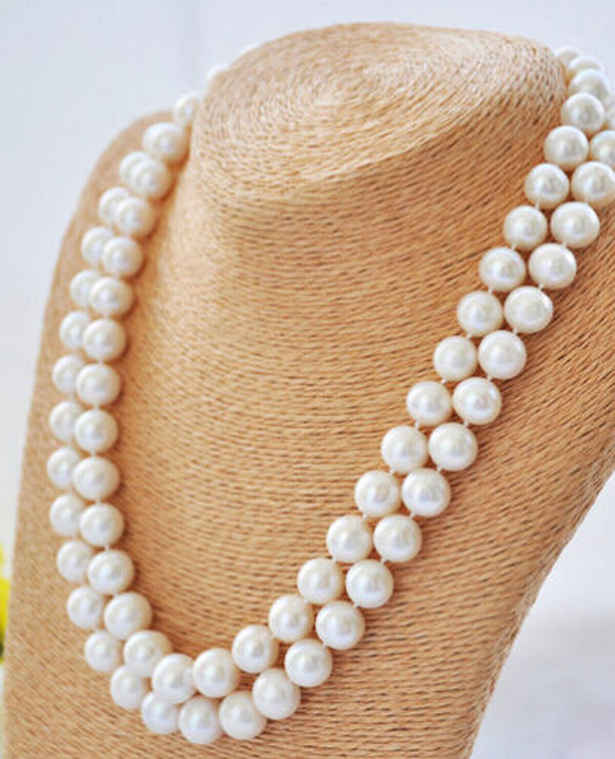 Long 34 inch 10-11mm akoya white round freshwater cultured pearl necklace