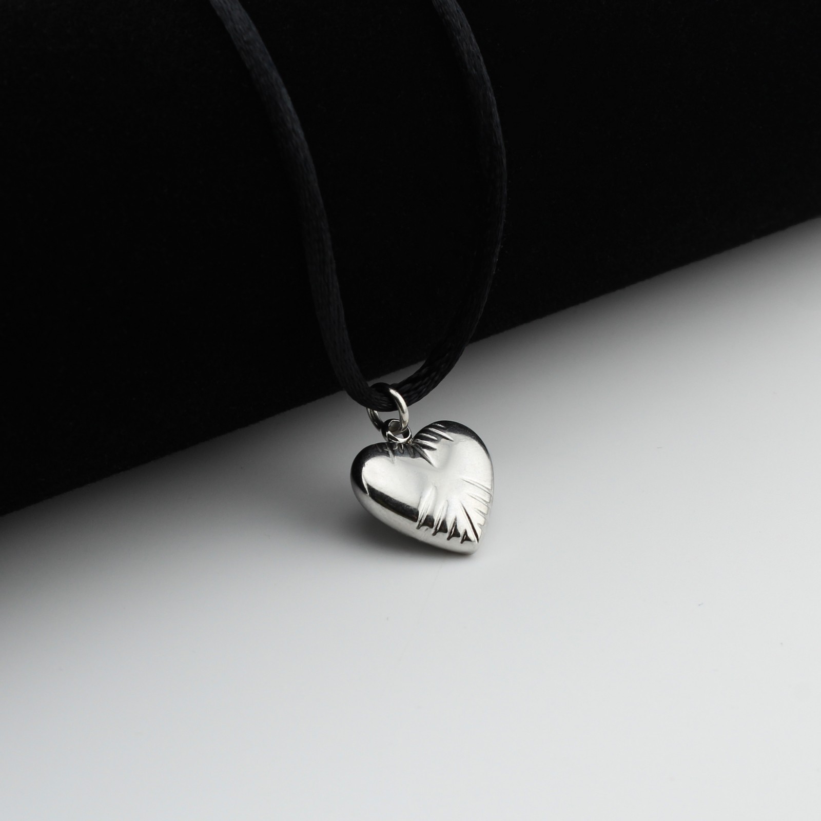 Stainless Steel Heart Pendant Necklace Satin Silk Cord 16-30″ Women Girls Gift