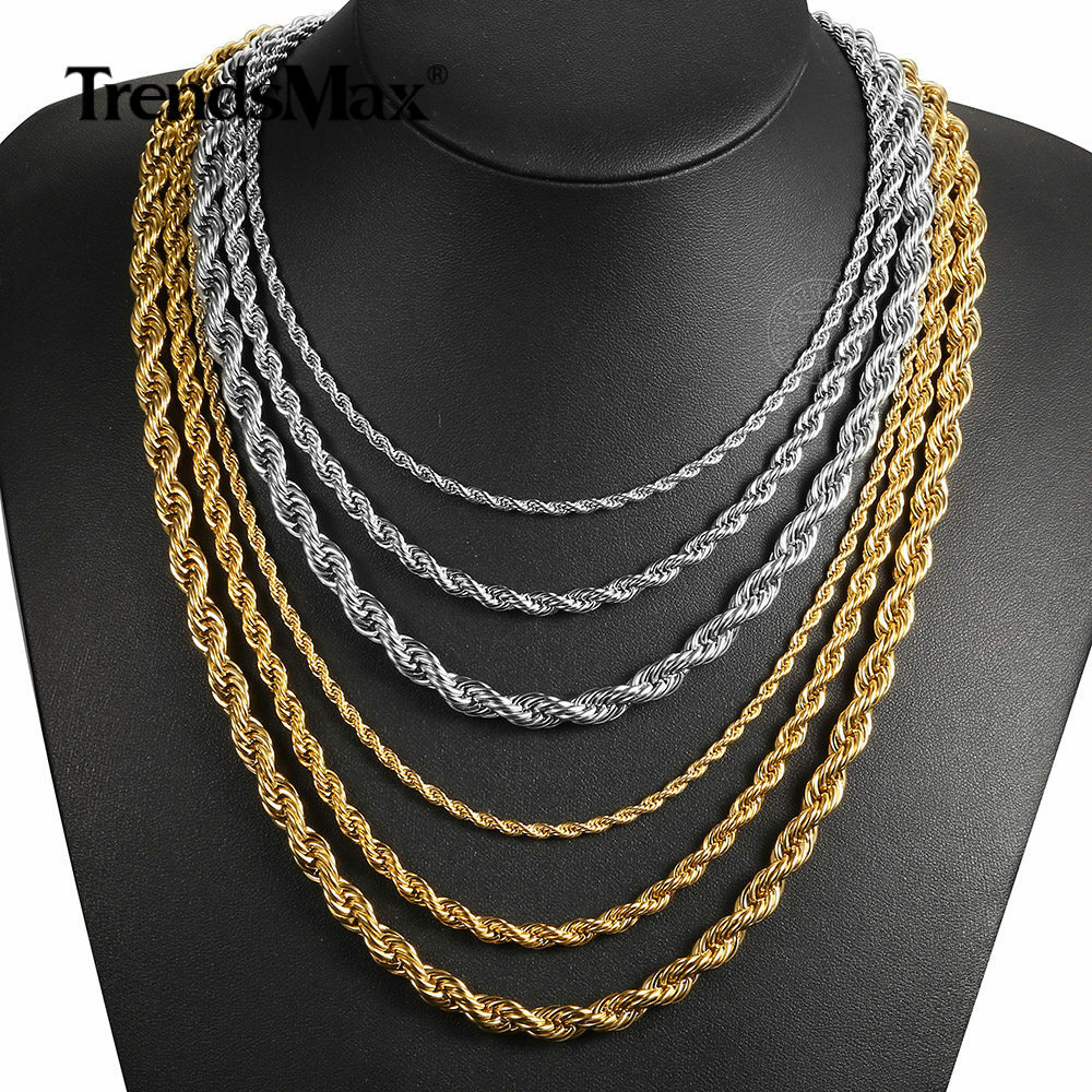 3/5/7mm 16-30″ Men’s Stainless Steel Twisted Rope Chain Necklace Choker Jewelry