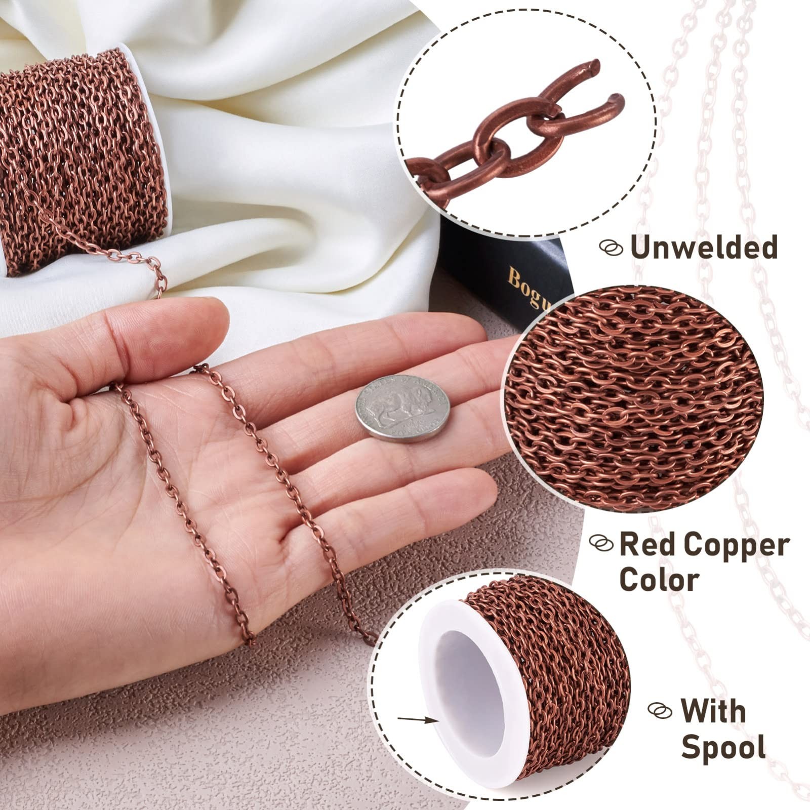 Pandahall 10M/10Yards Iron Cross Cable Chains Red Copper Color Twist Cross Ne…