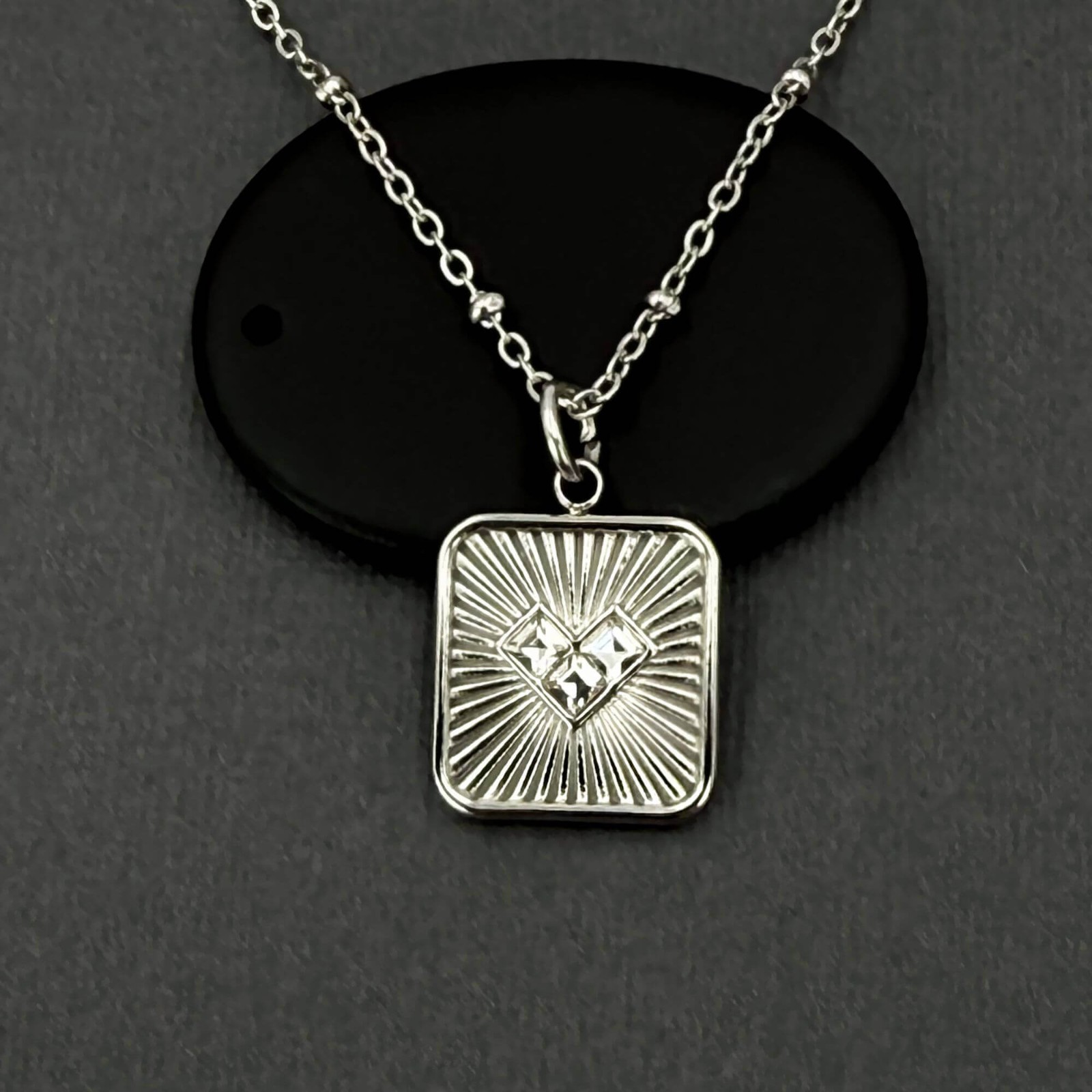 Square Heart Necklace, Silver Stainless Steel Modern Pendant, Valentine’s Gift