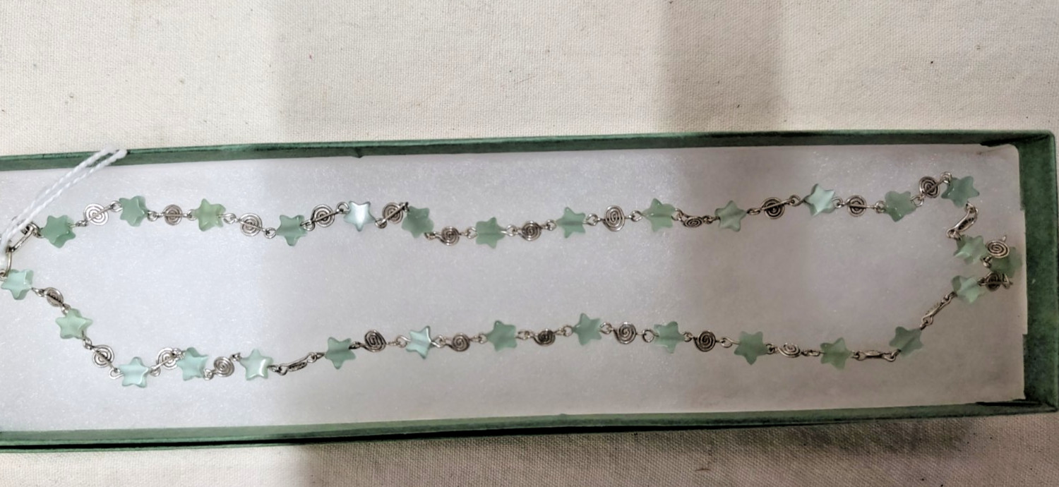 Silver & Bead Necklace Fair Trade Delicate Pretty Green Orange 46cm Ethical Gift