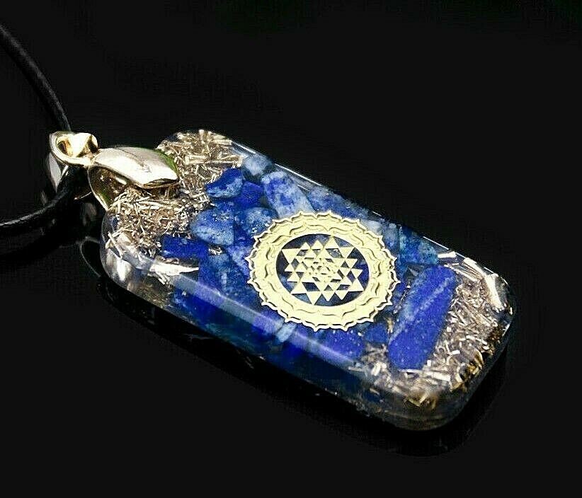 Sri-Yantra Orgone Energy Field w/ Lapis Lazuli Health Healing Stones Pendant