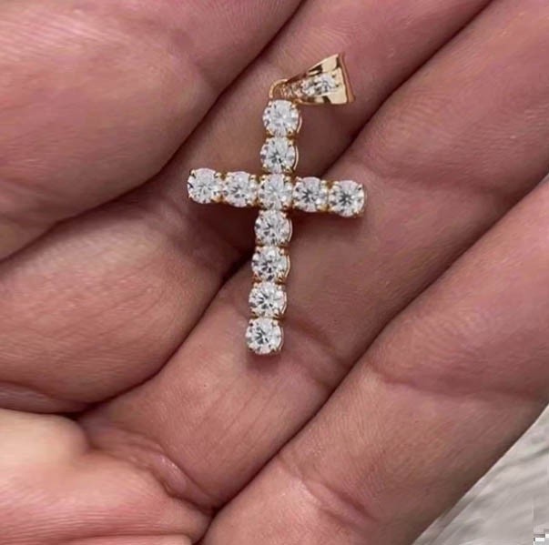 2Ct Round Cut Lab-Created Simulated Diamond Cross Pendant 14k Yellow Gold Plated