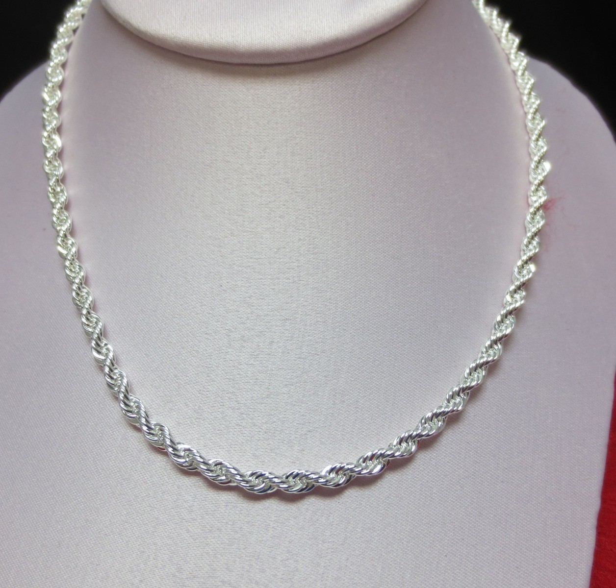 16,18,20,24,30 INCH STERLING SILVER .925 PLATED 5 MM ROPE CHAIN NECKLACE