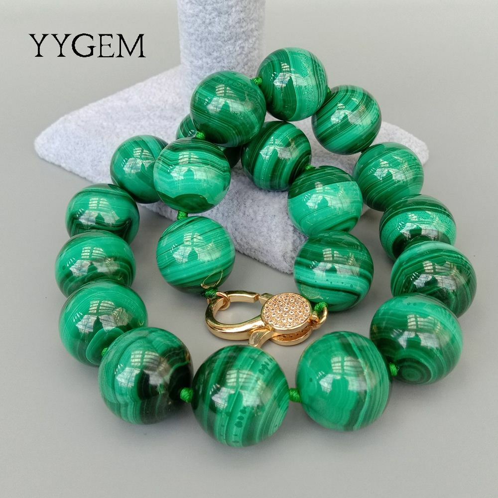 Natural AAA Grade 20mm Green Malachite Round Smooth Gemstone Necklace 46Cm
