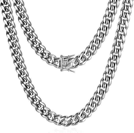 100% Stainless Steel White Gold Plated Miami Cuban Link Chain Bracelet 8MM-14MM