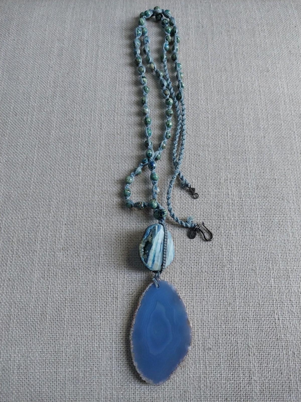 CHAN LUU Necklace Blue Agate Stone With Sliced Pendant And Sterling Clasp