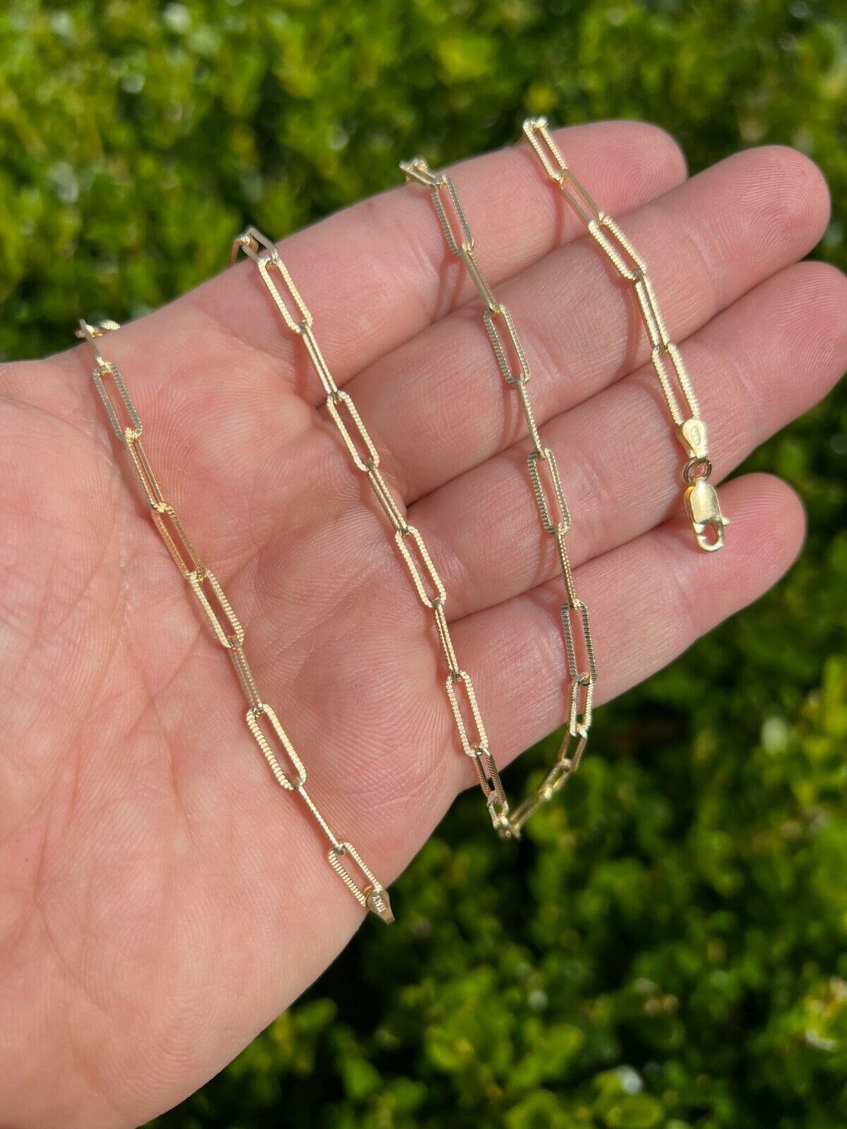 14k Gold Plated Silver Paperclip Chain 3.5mm Diamond Cut Necklace Italy Layered