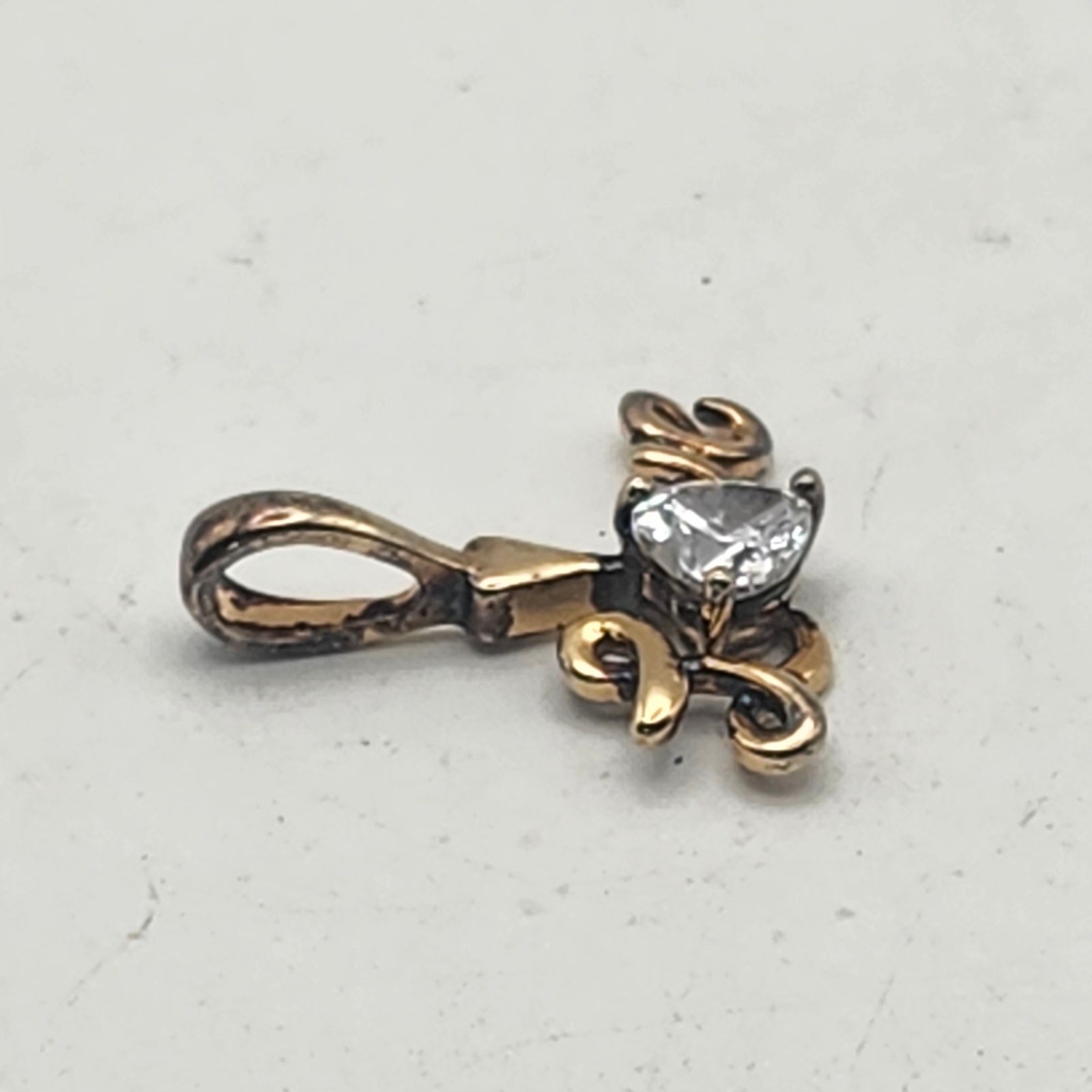 925 Sterling Silver Love Pendant Heart Trillion CZ Script Charm Marked RL 1/2″