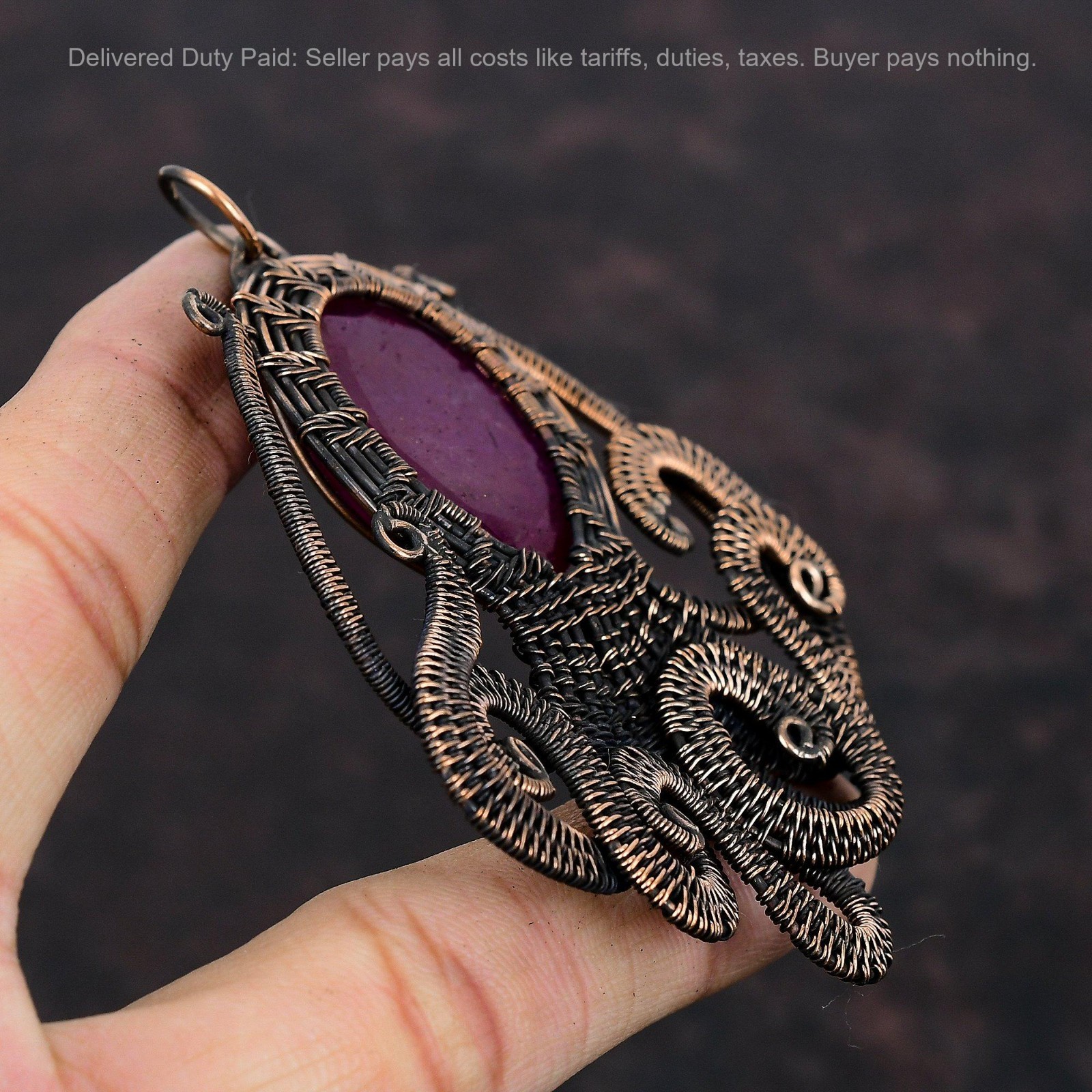 Oval Kashmir Rubi Gemstone Copper Birthday Wire Wrapped Octopus Pendant Jewelry
