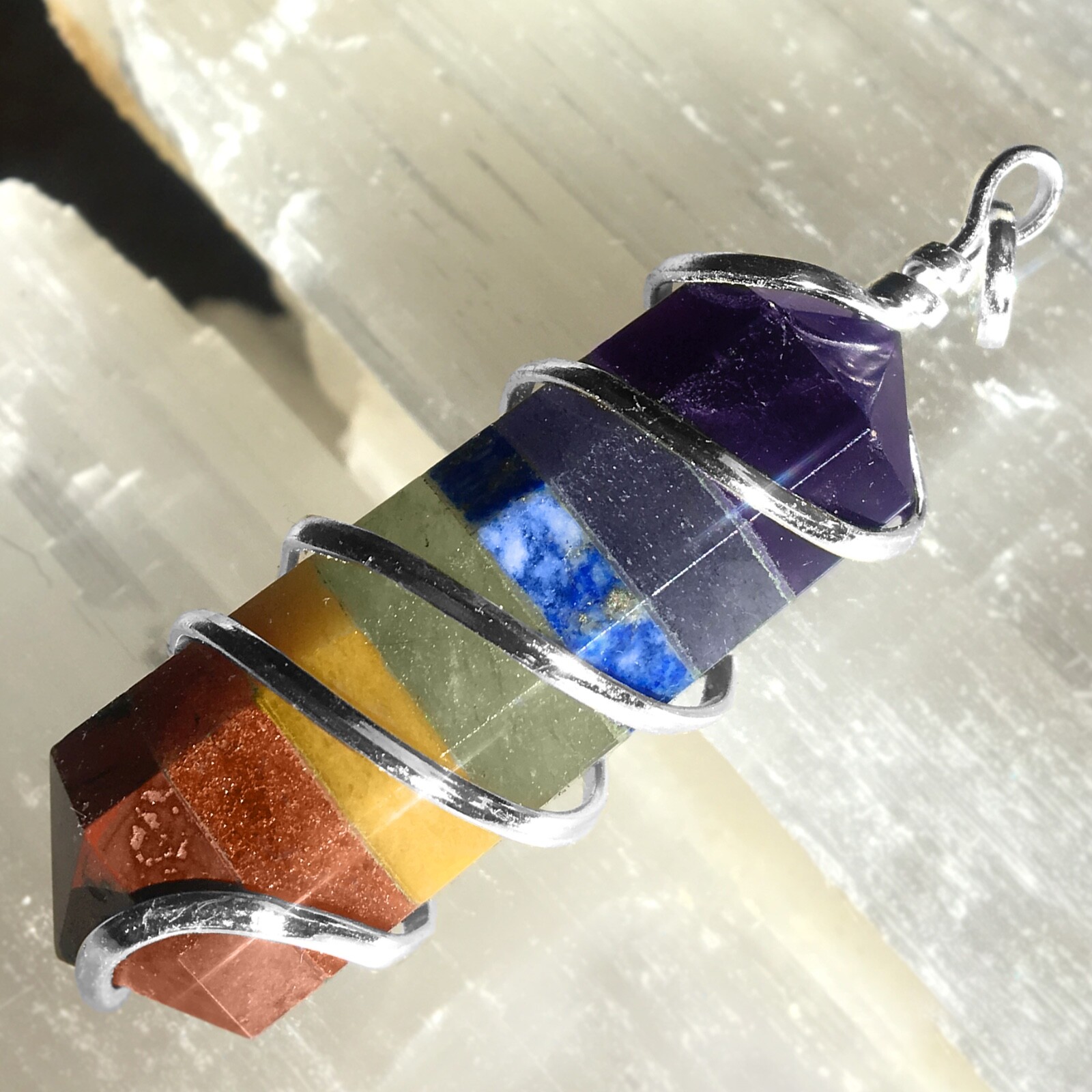 Wire Wrap Rainbow Crystal Pendant Spiral 7 Chakra Necklace Reiki Healing CHARGED