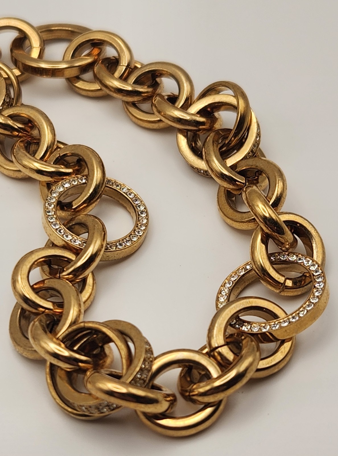 Michael Kors Gold Tone 26″ Rolo Link Necklace Crystal Pave Toggle Statement