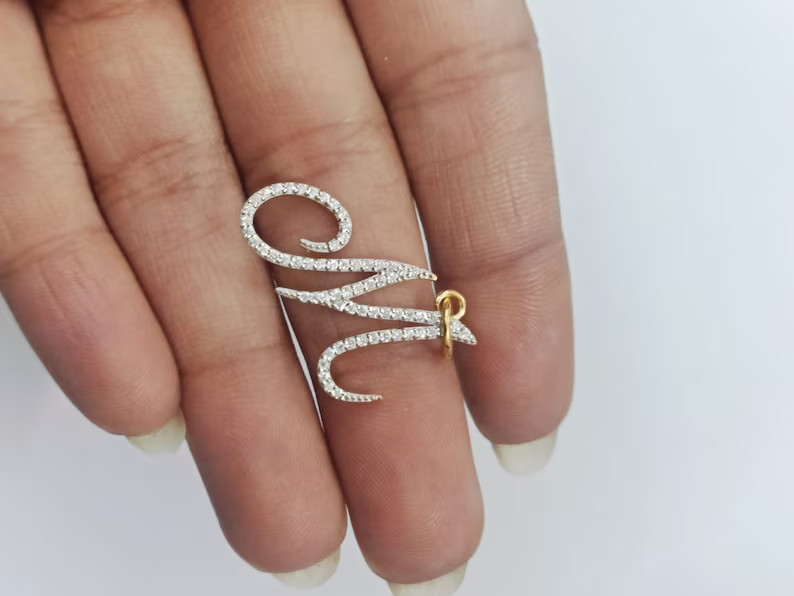14K Yellow Gold Plated Personalize Initial Pendant 2 Ct Round Simulated Diamond