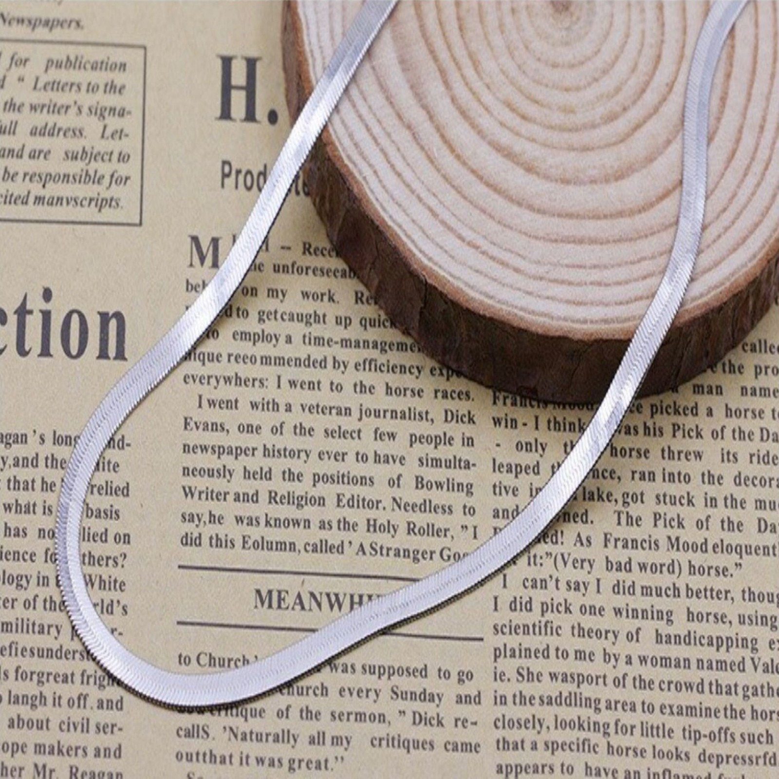 Herring Bone 4mm Flat Chain Necklace Silver 19″