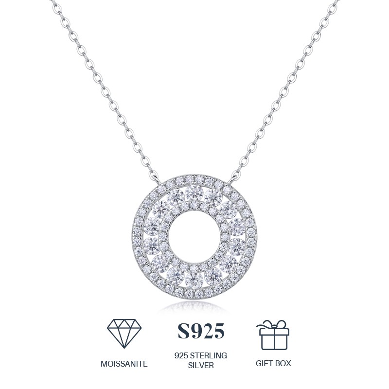 Luxury D Color Double Circle GRA Moissanite Necklace S925 Silver Jewelry Gift