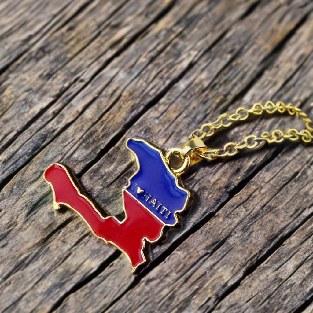 Haiti Map Stainless Steel Necklace, Unisex, Jewelry, Gold Plated, Female, Male