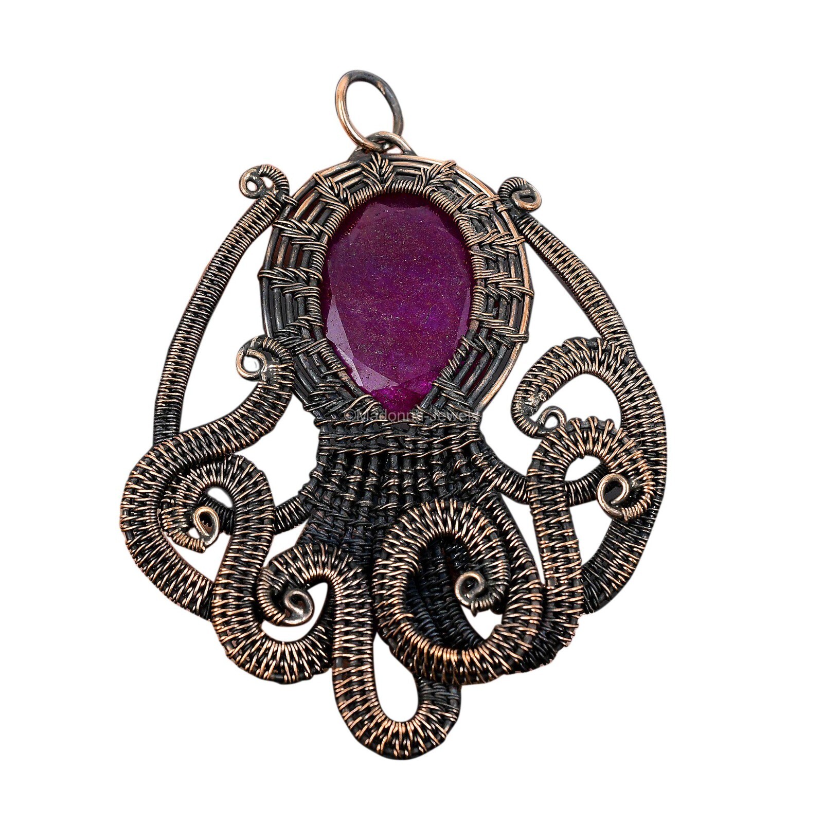 Kashmir Rubi Jewelry Copper Gift For Mother Wire Wrapped Octopus Pendant 3.46