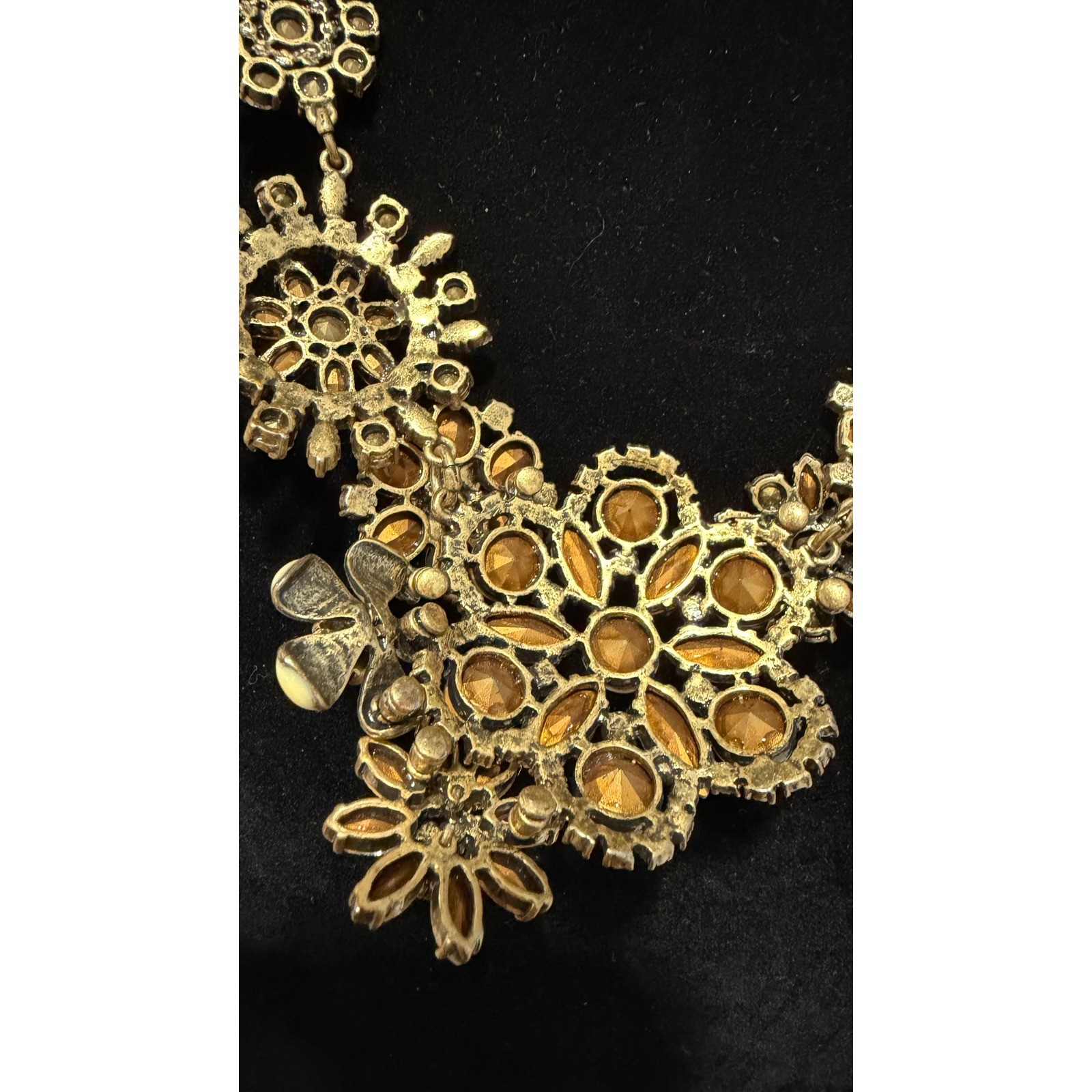 J.Crew Crystal Floral Statement Necklace Gold Tone Rhinestone Bib Wedding