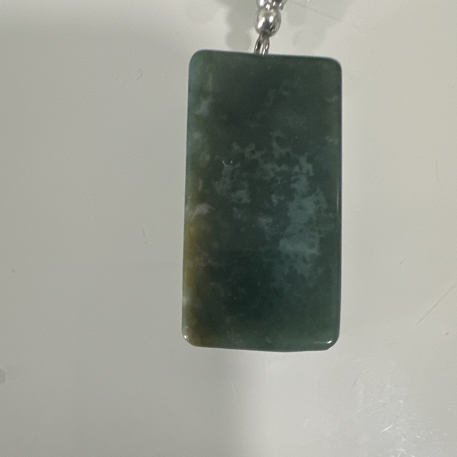 Vintage Fancy Jasper Gemstone Chip Necklace Green Slab Pendant Boho