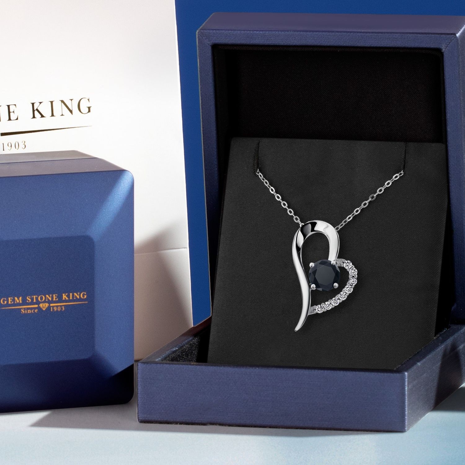 925 Sterling Silver Black Zirconia Heart Shape Pendant Necklace For Women (1.82