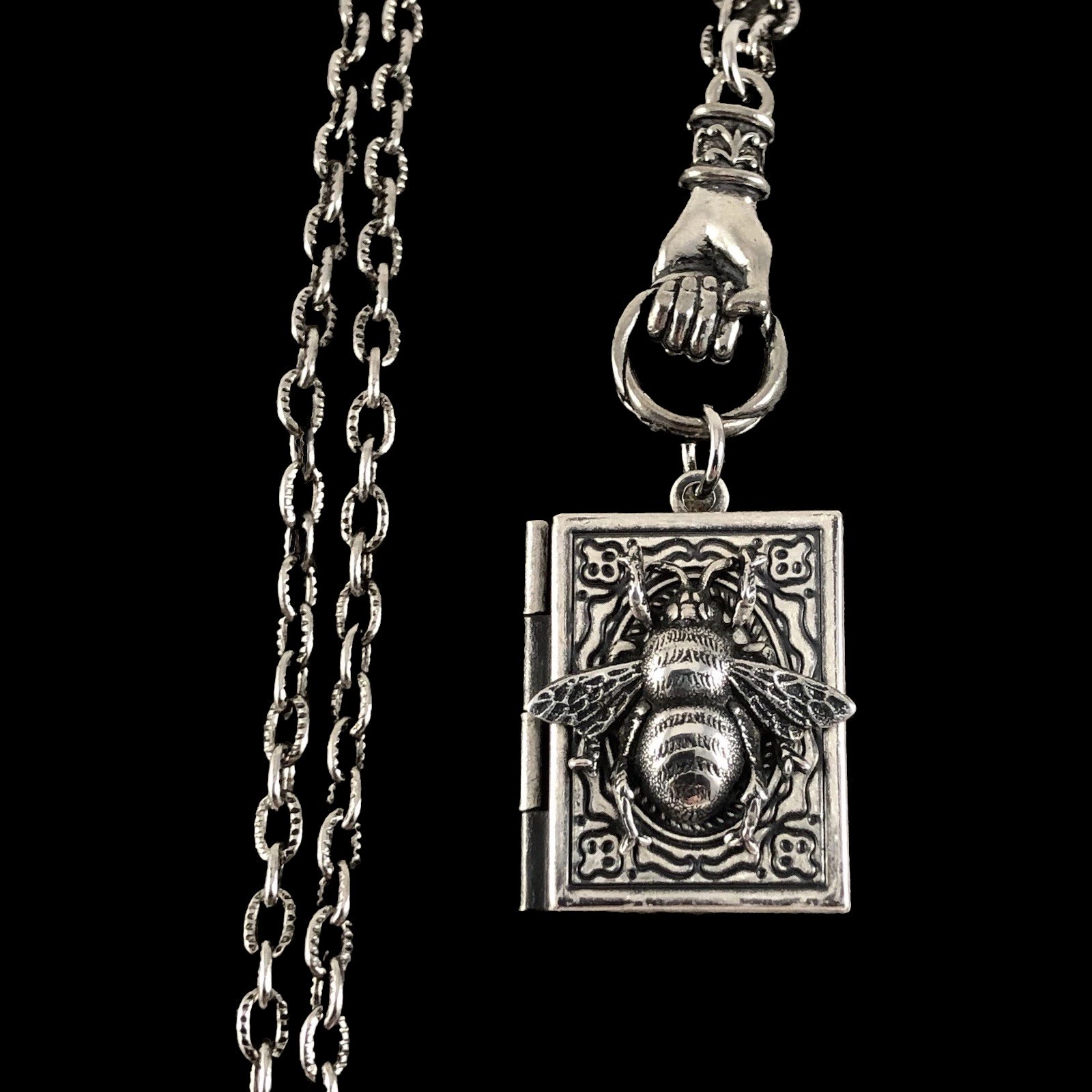 Bumblebee Honey Bee Photo Diary Book Locket Necklace w/ Hand Charm