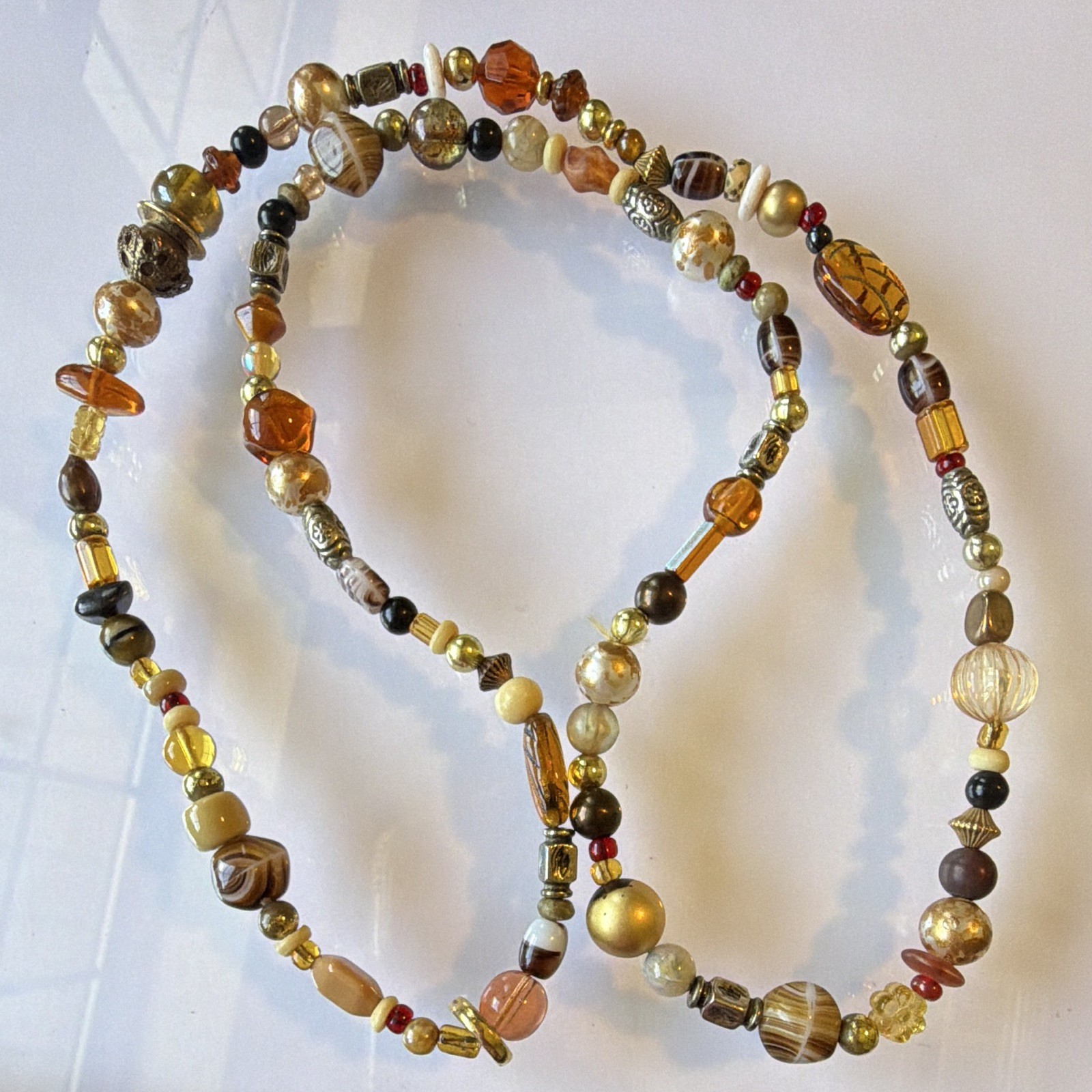 Amber color Glass Beaded Necklace Beads Ball/Beaded Style