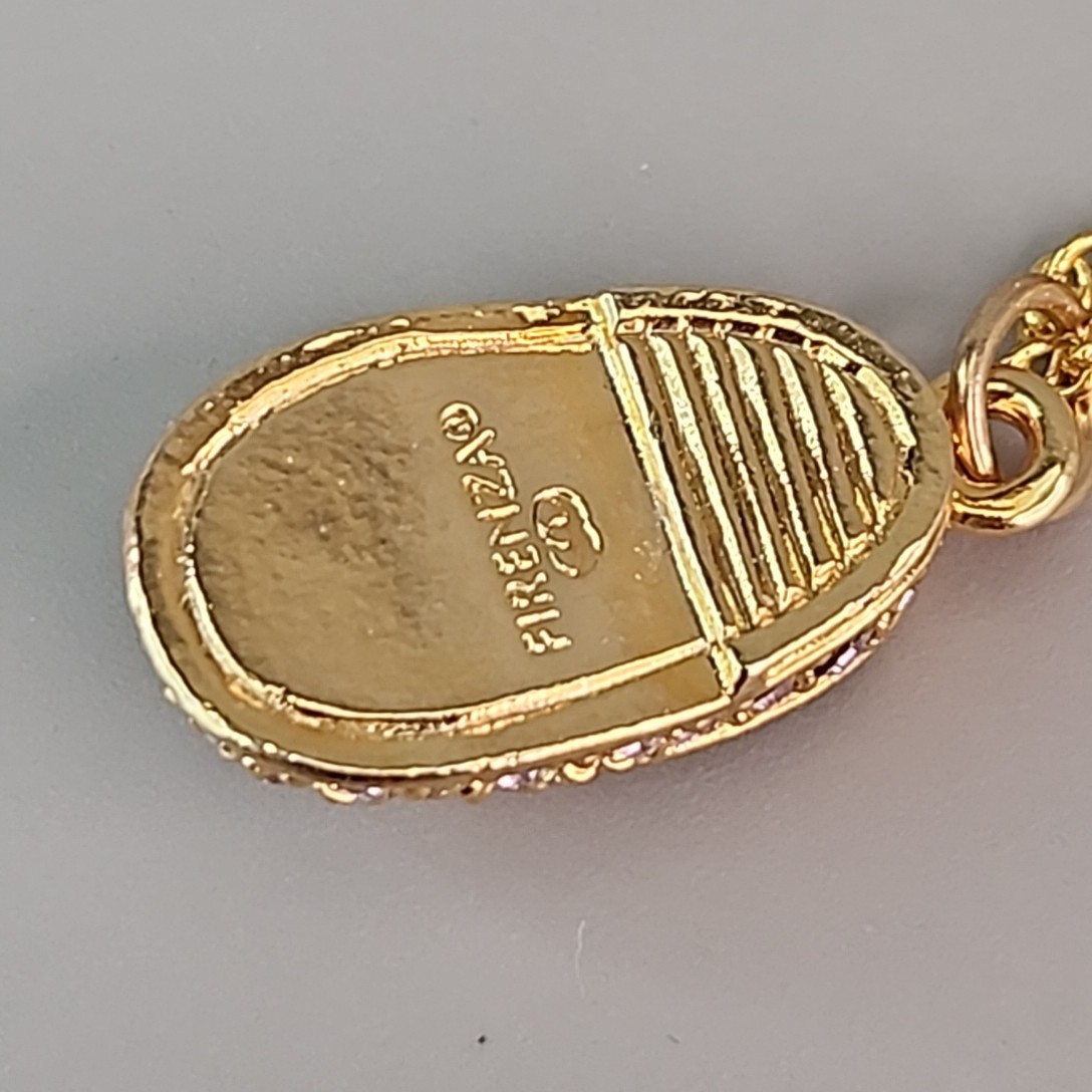 Firenza Baby Shoe Charm Necklace May Birthstone Clear Rhinestones Gold Tone 17mm
