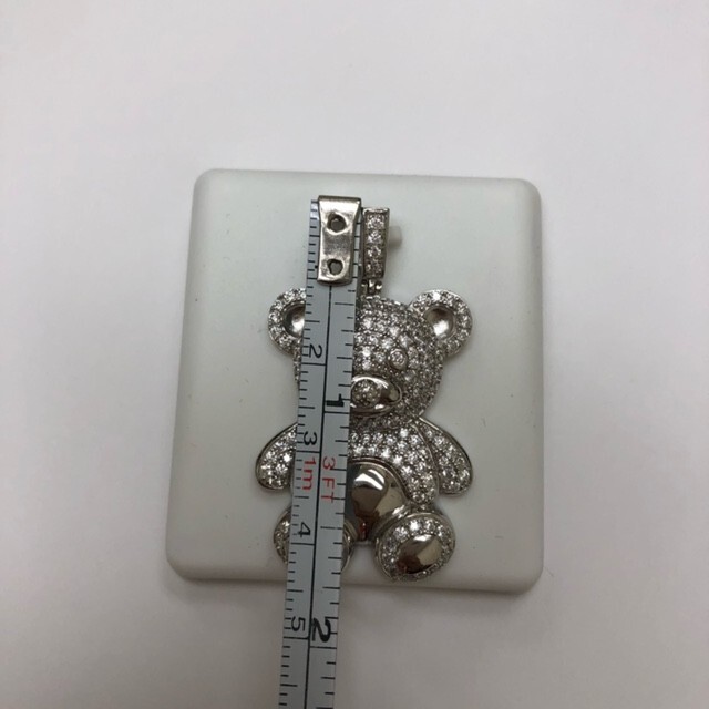 925 Sterling Silver with Cubic Zirconia Teddy Bear Pendant