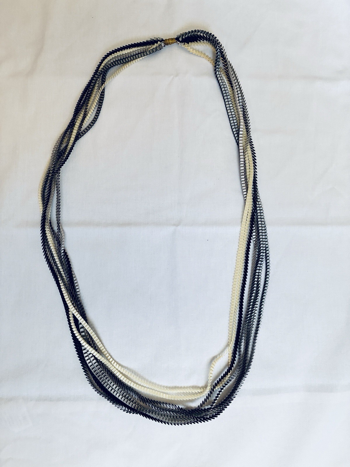 Alexandra Tsoukala KL20 Multi Strand Pleated Necklace Black Grey Ivory Boxed