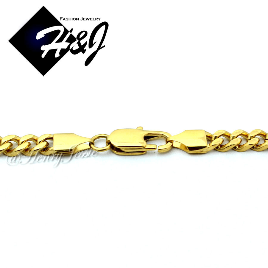 18″-40″MEN’s Stainless Steel 5mm Gold Plated Cuban Curb Link Chain Necklace
