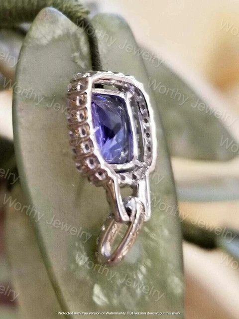 5Ct Cushion Cut Blue Tanzanite Diamond Pendant 14K White Gold Finish Free Chain