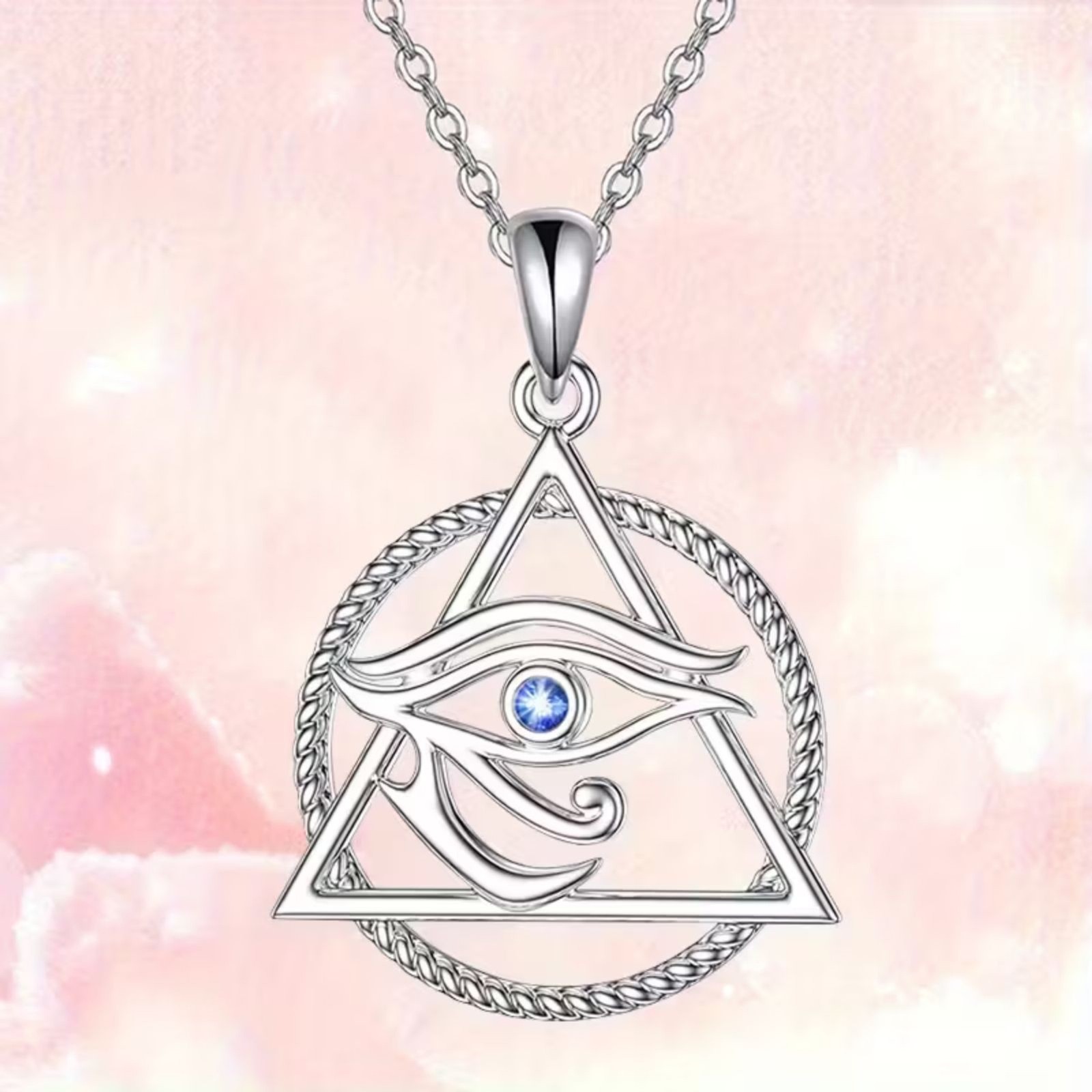 Silver Eye of Horus Crystal Necklace Protection Good Health Amulet Charm Pendant