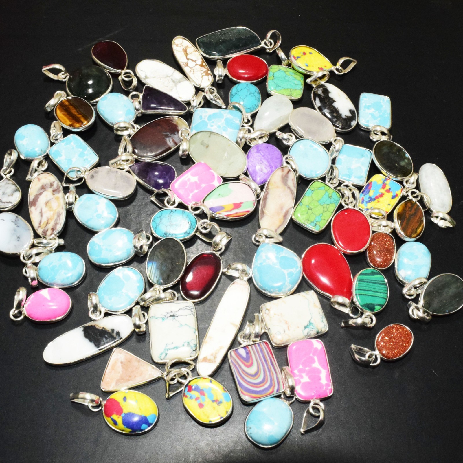 BULK Wholesale Lot Labradorite & More Gemstone Pendant 925 Silver Plated Jewelry