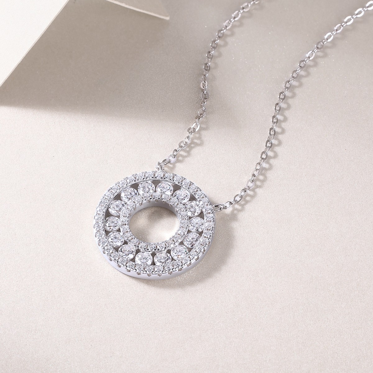 Luxury D Color Double Circle GRA Moissanite Necklace S925 Silver Jewelry Gift