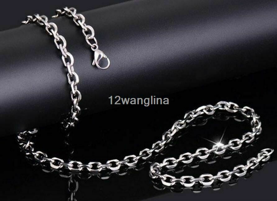 6/10mm Men’s Chain Silver Tone Stainless Steel Rolo Link Necklace 18-36”