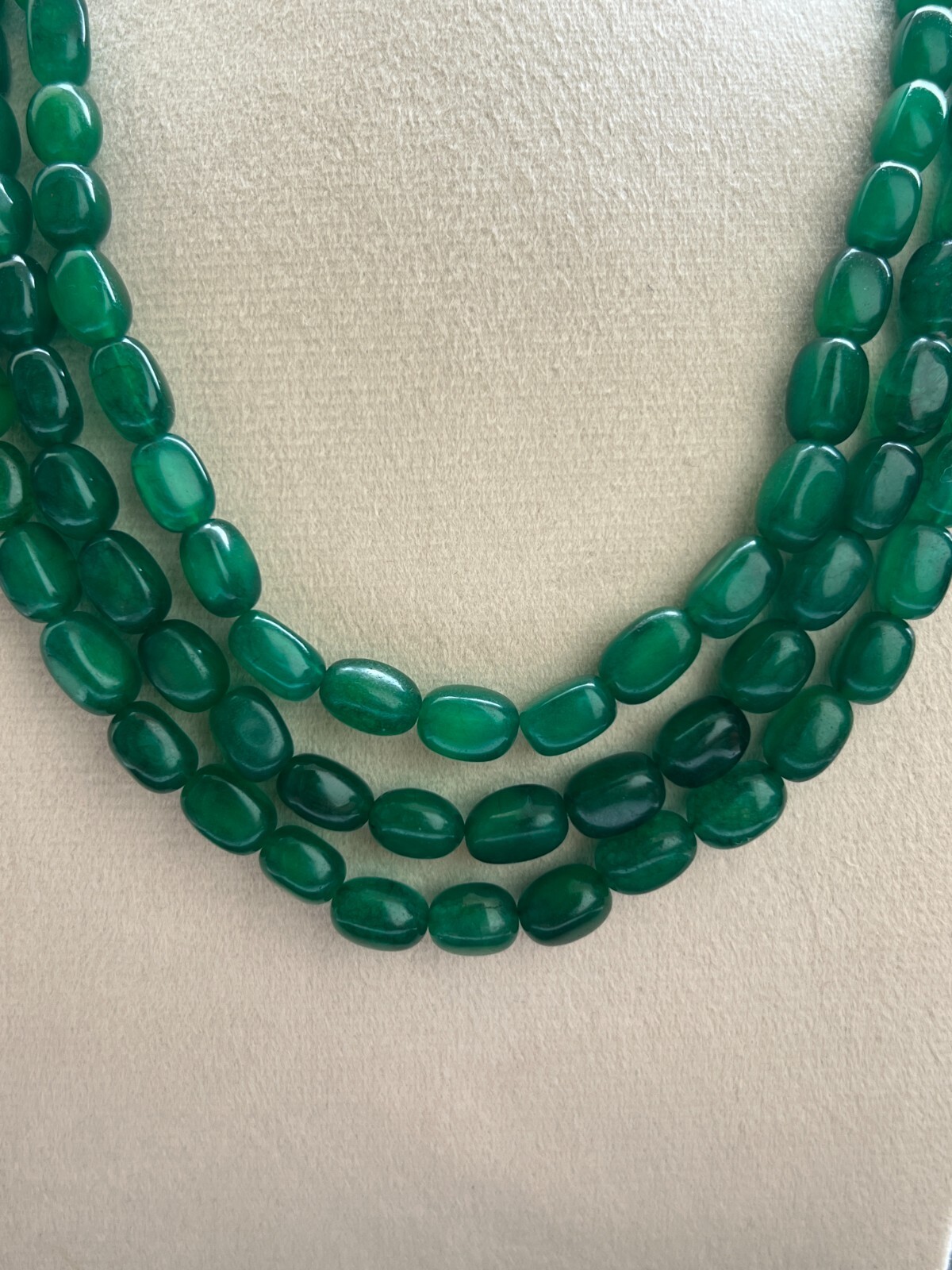 Natural Beryal oval 3 Layer Heishi Beads Necklace 18″ Handmade Layered Jewelry