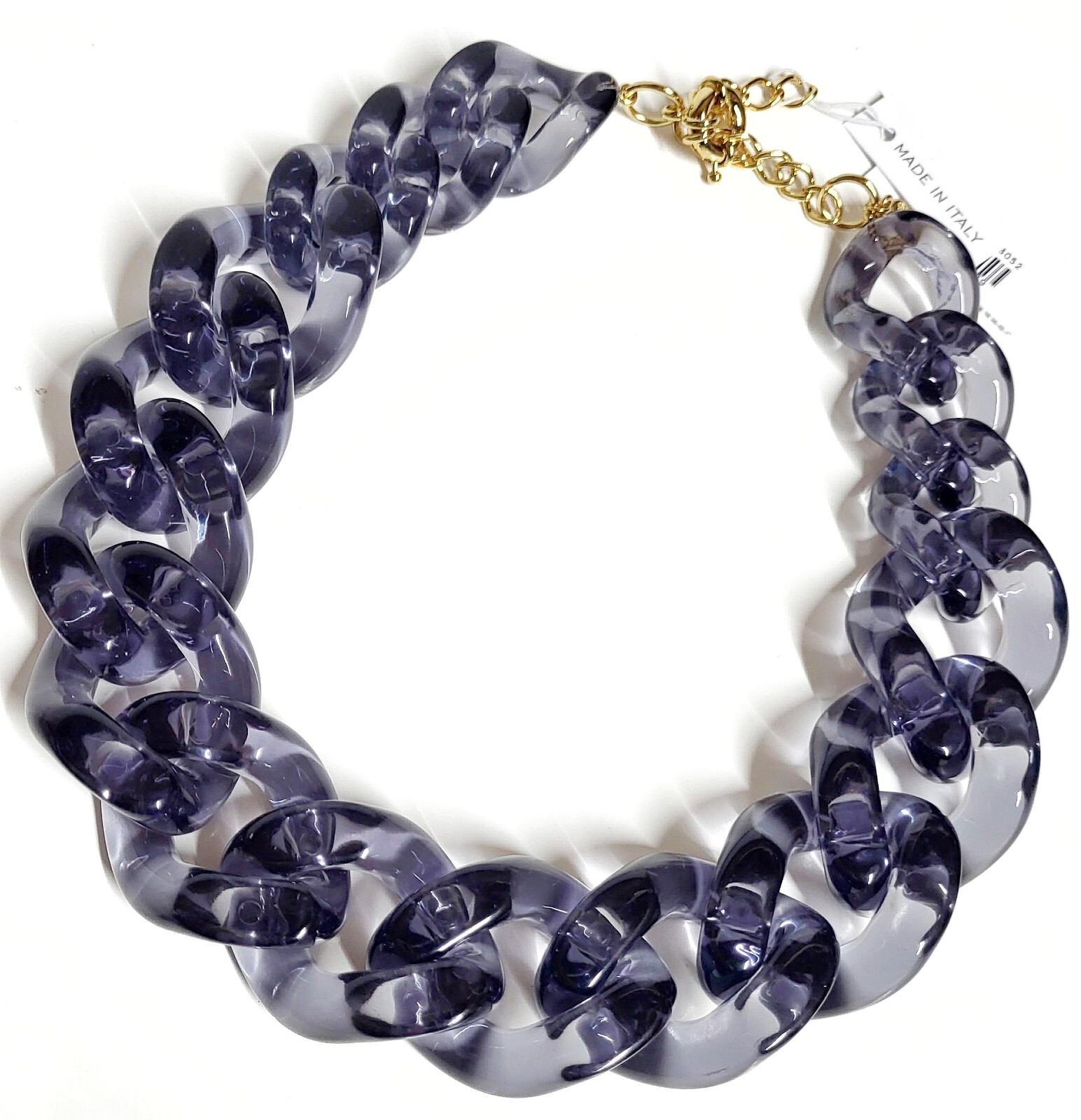 J.Crew Chunky Acetate Link Necklace Pale Graphite Plated Brass BK900 NWT
